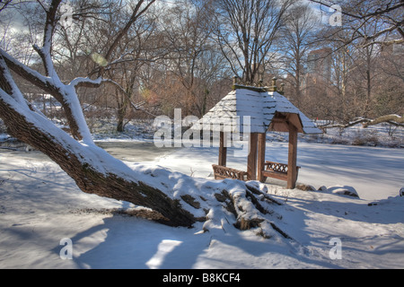 Wagner cove after a snow storm in Central Park Stock Photo