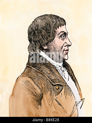Portrait of Friedrich Anton Franz Mesmer. Hand-colored woodcut Stock Photo