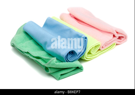 Pile of four coloured microfibre cloths Stock Photo