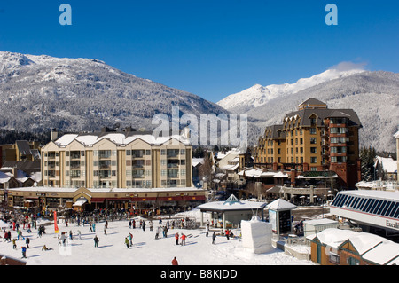 The Whistler Village on sunny winter day.  Whistler BC, Canada Stock Photo