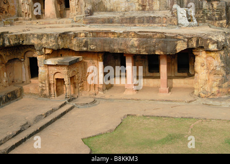 General-View of Rani or Queen's cave from West. Orissa, Udaigiri, India. Stock Photo