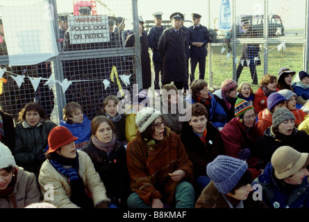 Greenham Berkshire UK 13 December 1982 Protesters at the Greenham Common Women's Peace Camp Stock Photo