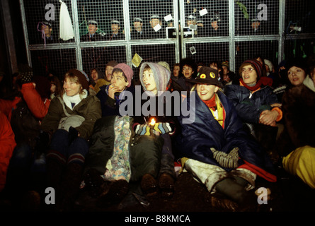 Greenham Berkshire UK 13 December 1982 Protesters at the Greenham Common Women's Peace Camp Stock Photo