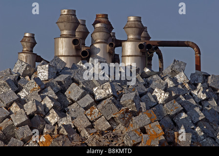 Scrap aluminium which has been recycled into cubes at a recycling centre, Cologne, Germany. Stock Photo