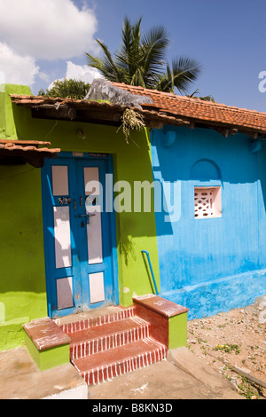 India Tamil Nadu Madurai Tidiyan brightly painted rural village house Stock Photo