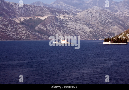 Montenegro, Bay of Kotor. Two islets off the coast of Perast. Our Lady of the Rocks and island Saint George. Stock Photo
