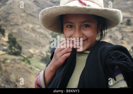 A Quechua girl in the Cordillera Blanca, Peru. Stock Photo