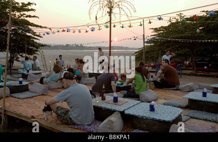 Laos Vientiane Outdoor Cafe Mekong River Stock Photo