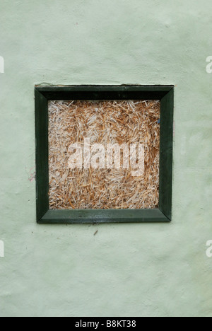 Cutaway straw bale wall at the Centre for Alternative Technology, Machynlleth, Wales. Stock Photo