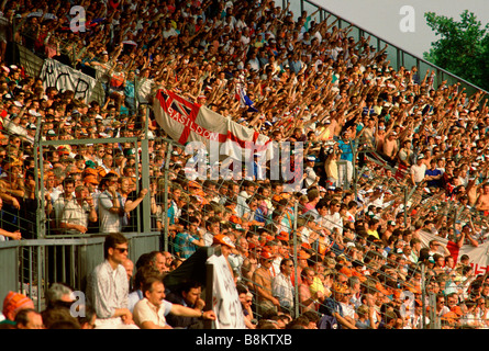 West Germany English football fans chant from the stands Stock Photo