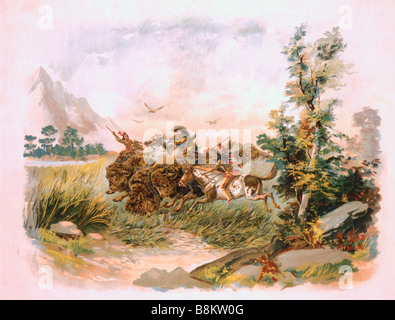 Buffalo hunt in the wild west Stock Photo