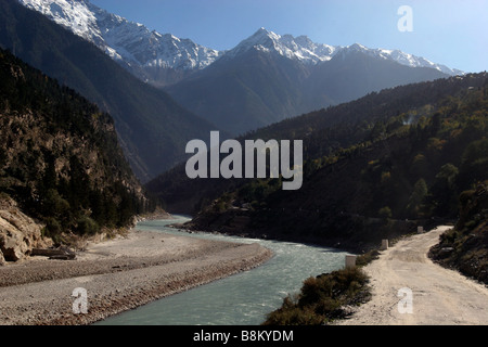 A scenic road in the Kinnaur Valley of Himachal Pradesh in northern India Stock Photo