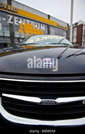A new Saab vehicle sits on the lot at the Dello Opel and Saab dealership in Hamburg, Germany Stock Photo