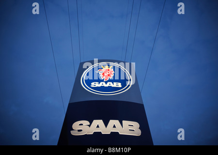 Sign of Saab is seen at an car dealership in Hamburg, Germany Stock Photo