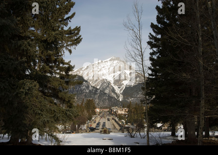 Cascade Mountain and the town of Banff in Alberta, Canada. Stock Photo