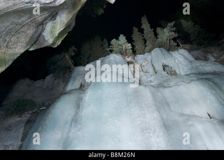 Frozen waterfall in Maligne Canyon, Jasper National Park, Alberta, Canada. Stock Photo