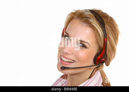 beautiful woman, call center operator with headset Stock Photo