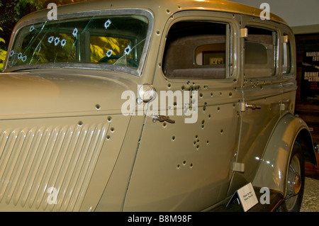 Buckhorn Saloon San Antonio Texas tx bullet holes Bonnie and Clyde car replica exhibit Stock Photo
