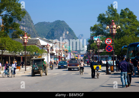 China Guangxi Province Guilin Yangshuo people in street Stock Photo