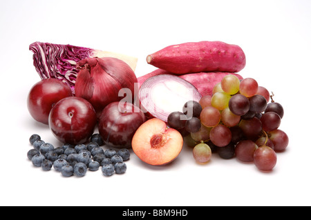 Close up of a stack of fresh fruits and vegetables Stock Photo