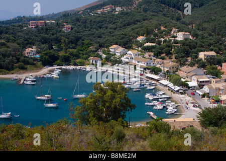 Looking down on the small harbour of Agios Stephanos Corfu Stock Photo