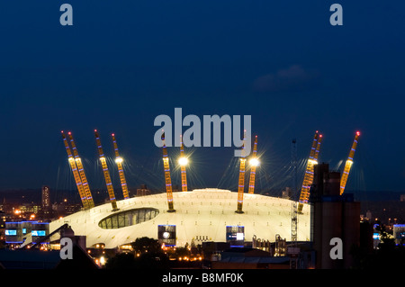 Horizontal close up of the O2 formerly known as the Millennium Dome lit up at night Stock Photo