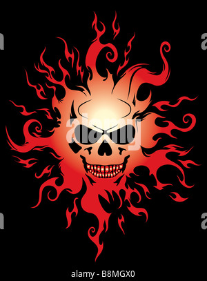 Burning skull vector illustration over black background Stock Photo