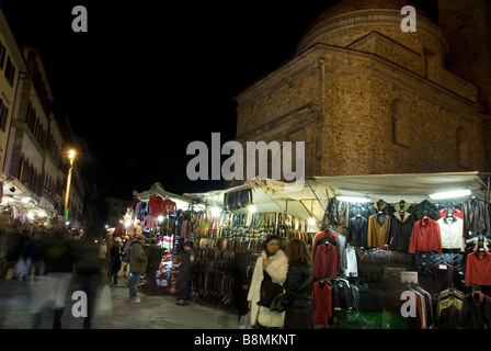 Night photo of the San Lorenzo market in Florence Stock Photo