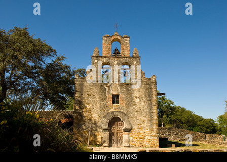 Mission Espada exterior front door bell tower San Antonio Texas tx Missions National Historical Park san antonio texas tx Stock Photo