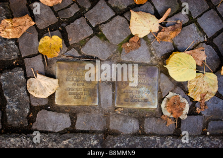 Berlin, Germany -23 Oct 2008- Holocaust memorial plaque to Jewish victims of nazism. Stock Photo