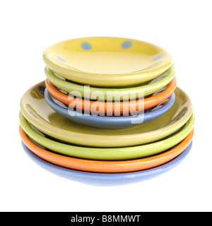 colors plates Tiny utensils it is isolated on a white background Stock Photo