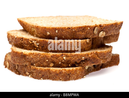 Wholemeal granary bread slices on white cutout Stock Photo