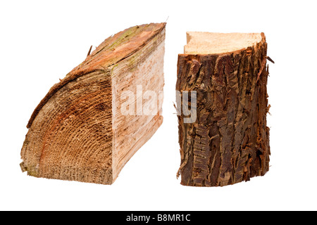 Cut logs on white cutout Stock Photo