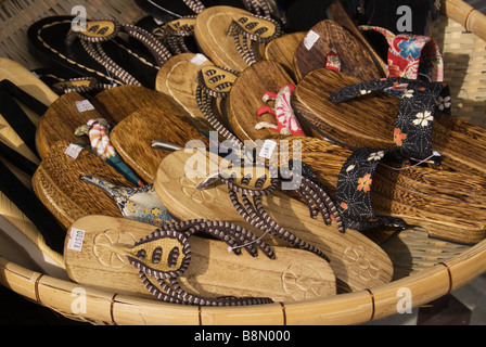 a basket of wooden sandals or geta for sale in the kiso valley town b8n000