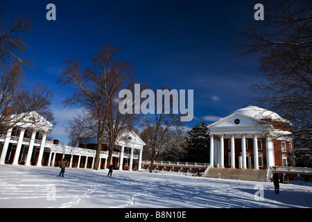 The Rotunda and the Lawn covered in fresh snow University of Virginia Charlottesville Virginia Stock Photo