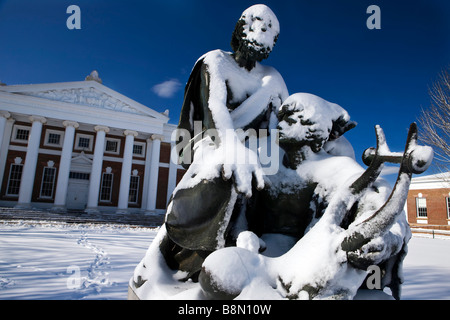 Snow covered statue of Homer in front of Old Cabell Hall University of Virginia Charlottesville Virginia Stock Photo