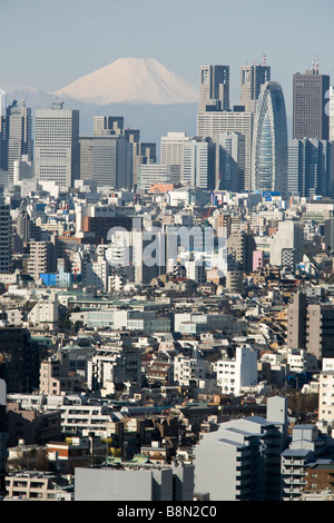 Mount Fuji and the Shinjuku district skyscraper skyline Tokyo Japan Monday 3rd March 2009 Stock Photo