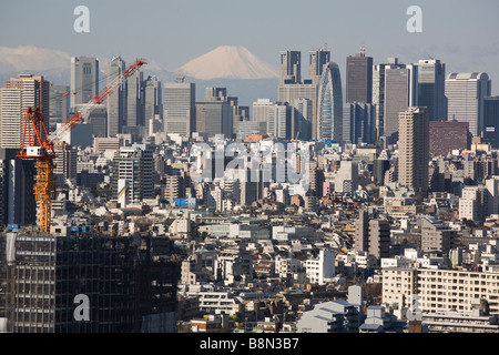 Mount Fuji and the Shinjuku district skyscraper skyline Tokyo Japan Monday 3rd March 2009 Stock Photo