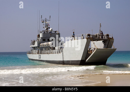 India Andaman and Nicobar Havelock island Indian navy landing craft on Radha Nagar beach Stock Photo