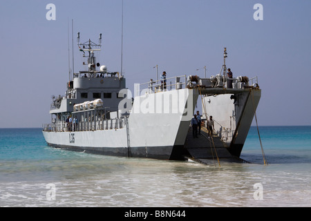 India Andaman and Nicobar Havelock island Indian navy landing craft on Radha Nagar beach Stock Photo