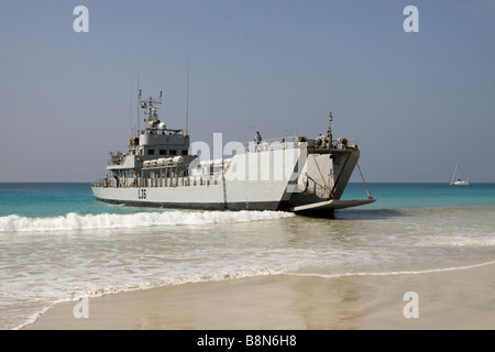 India Andaman and Nicobar Havelock island Indian navy landing craft on Radha Nagar beach Stock Photo