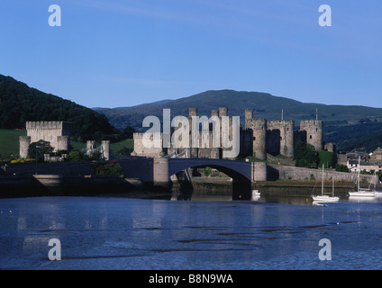 Conwy Castle and river in early morning light Conwy North Wales UK Stock Photo