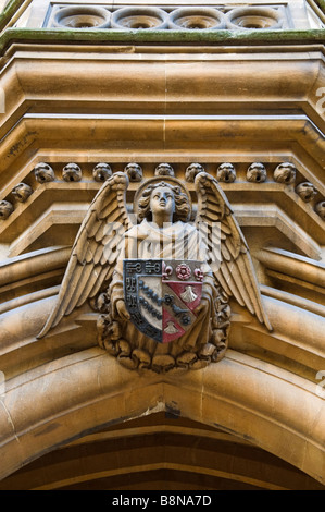 Ornate detail and coat of arms on the door leading to Exeter College Oxford Stock Photo