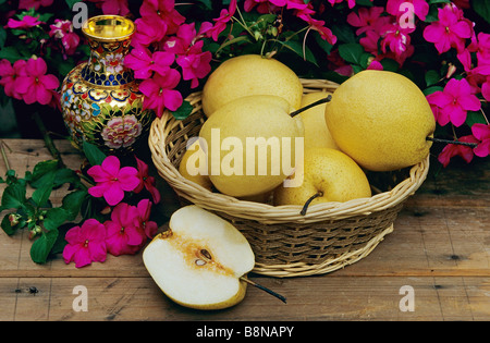 nashi-pears in basket / Pyrus pyrifolia Stock Photo