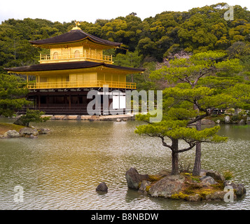 Reflection of the Golden Temple in the lake - Kyoto Kinkakuji Temple Golden pavillion Stock Photo