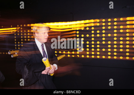 London Mayor Boris Johnson visiting the Digital Cities exhibtion at the Building Centre before speaking on architecture . Stock Photo