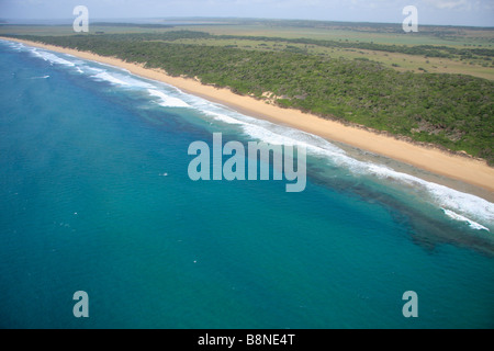 Aerial view of a long straight section of Mozambique coastline Stock Photo