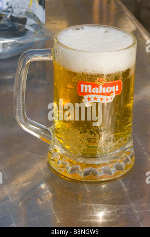 Beer Glass tankard Of Ice Cold Mahou Lager Stock Photo