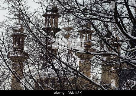 The minarets of the Brighton Royal Pavilion East Sussex UK on a snowy winter day Stock Photo
