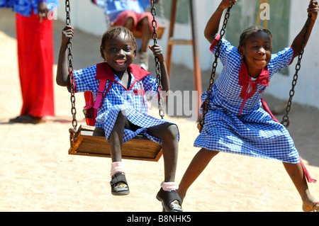 Gambian school pupil playing in the school playground, The Gambia, West Africa Stock Photo